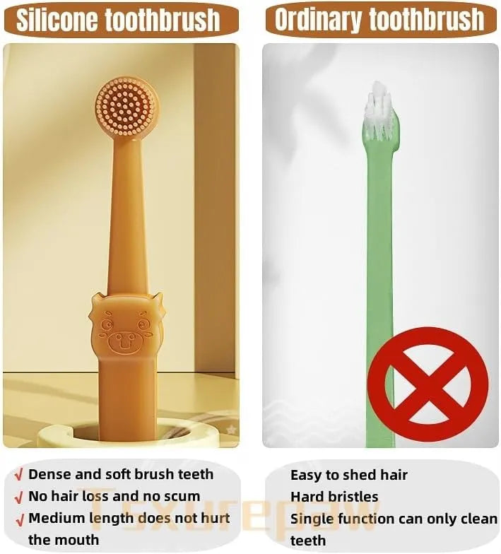 Silicone Pet Toothbrush Set with Storage Cup – 1 or 2 Sets