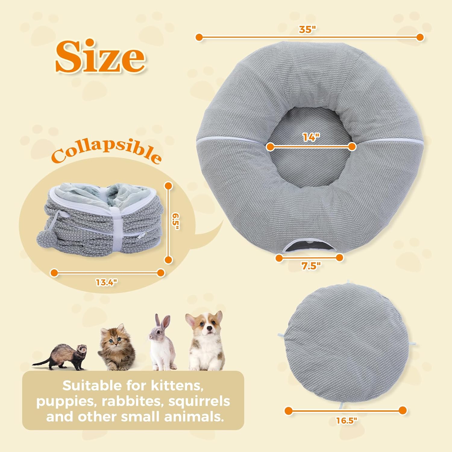 Washable Plush Donut Cat Tunnel Bed – 5 Designs