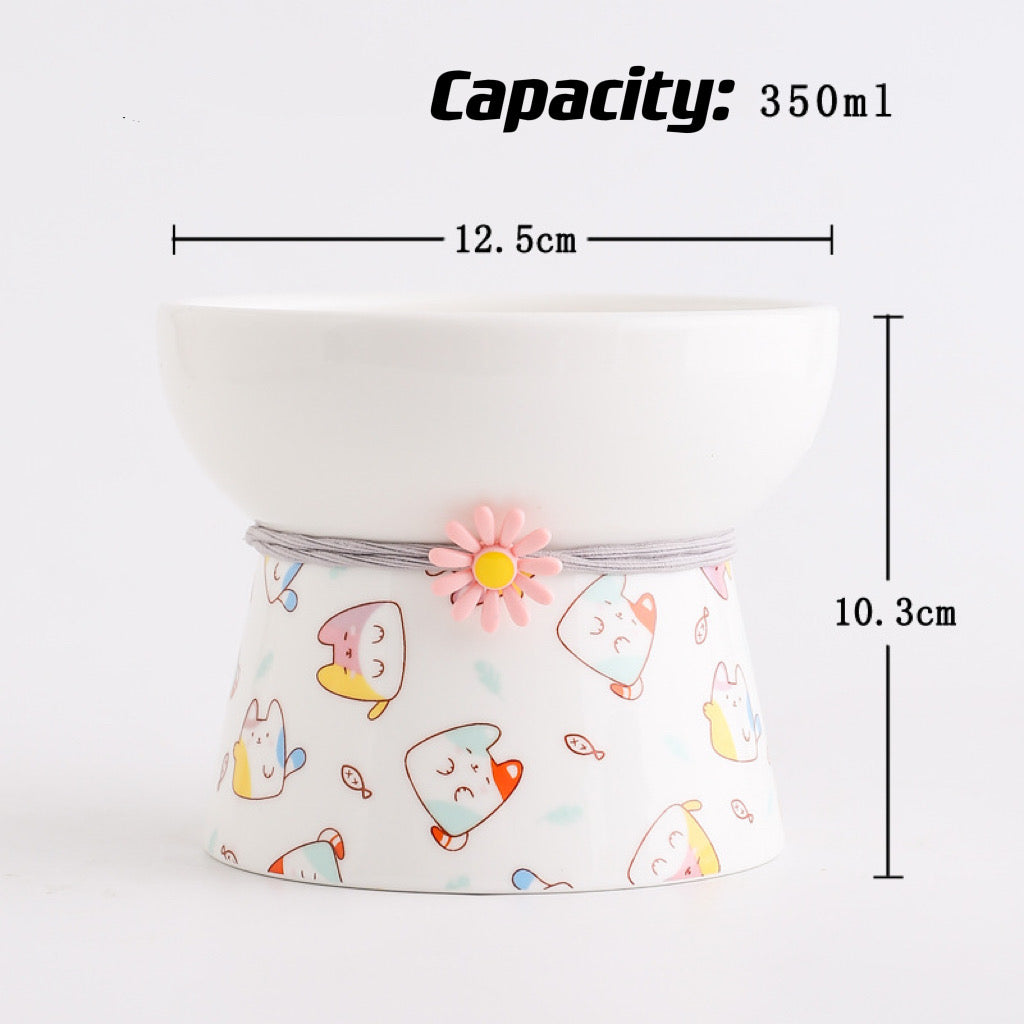 Cute Printed Raised Ceramic Cat Bowl – 4 Designs