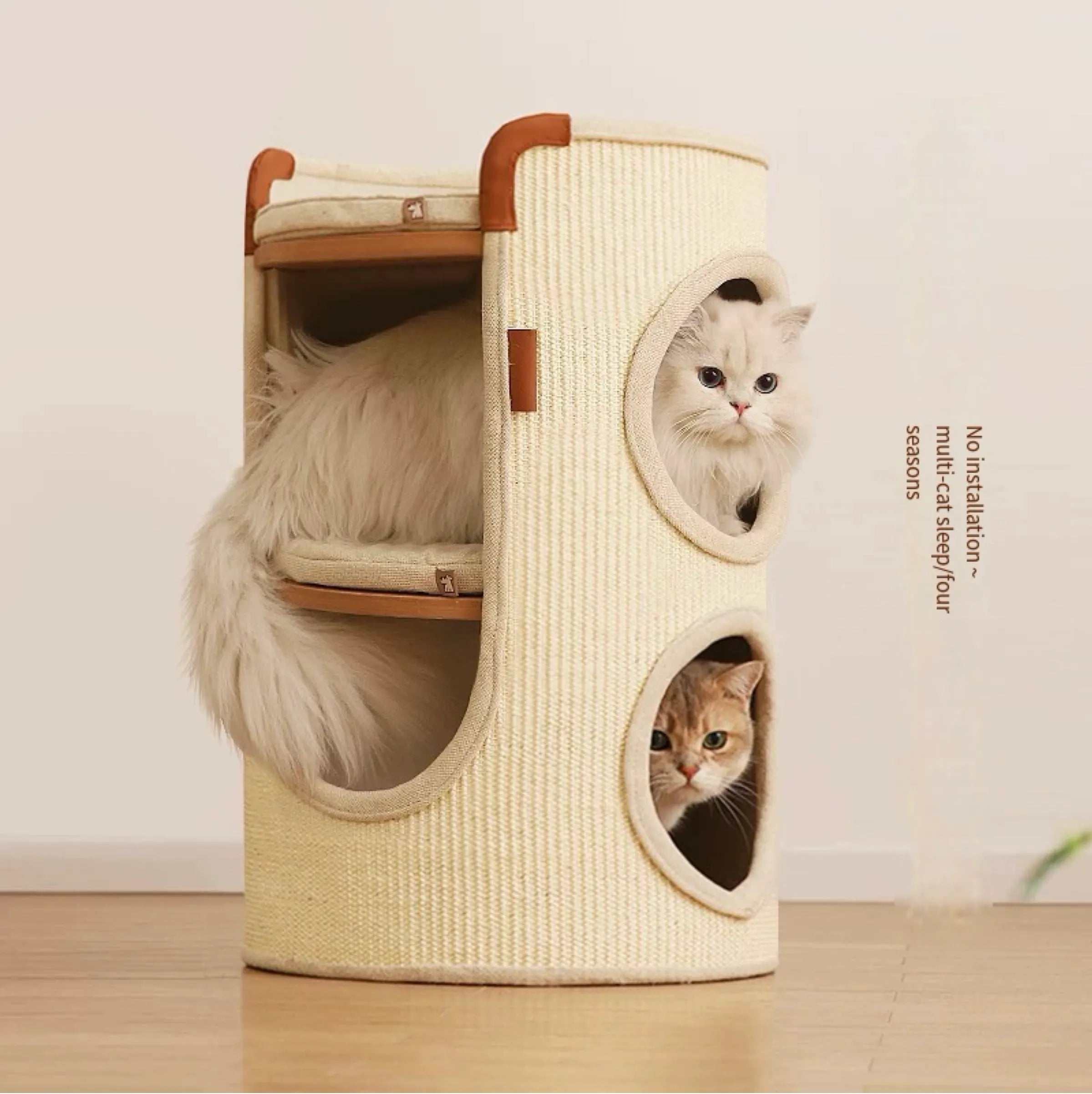 Two-Level Sisal Cat Scratcher Bed with Round Lounges