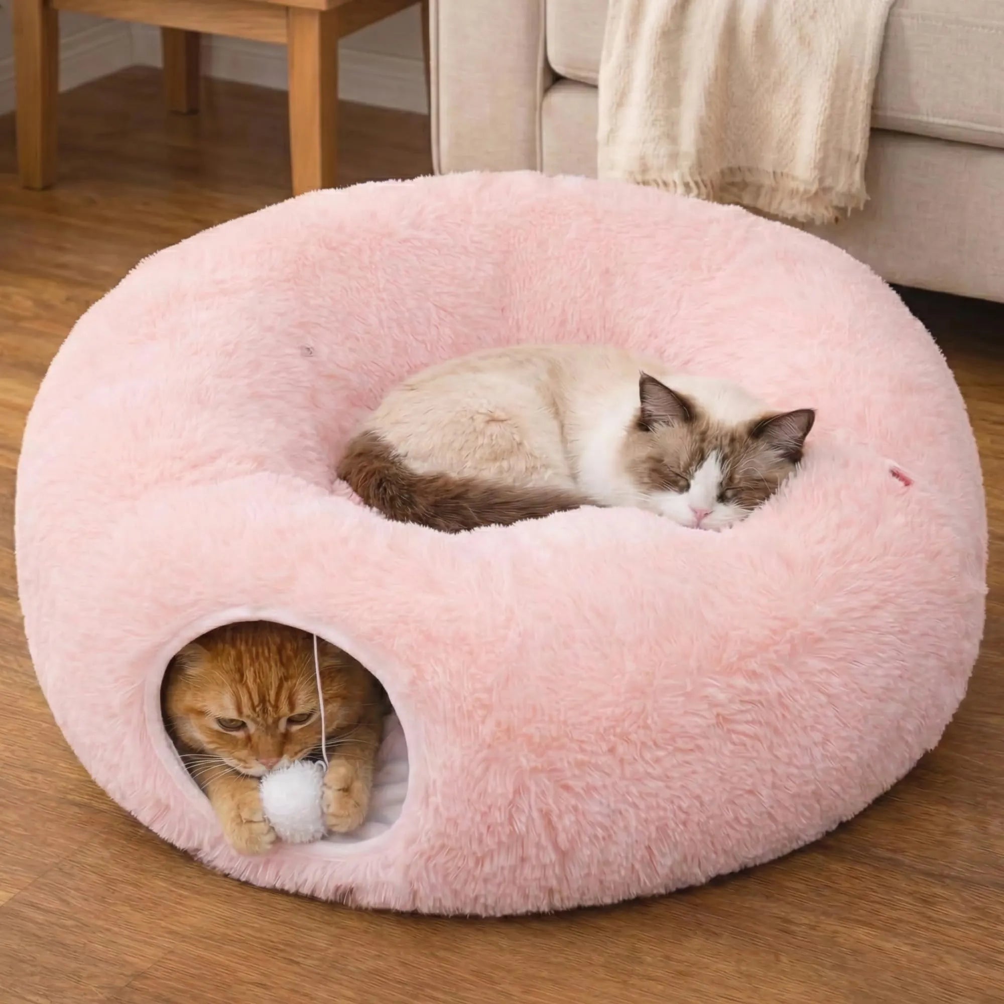 Plush Donut Cat Tunnel Bed – 4 Colors