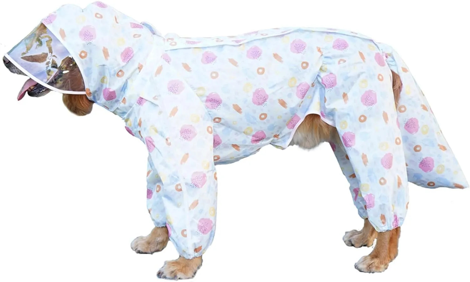 Full-Coverage Large Dog Raincoat with Clear-Brim Hood
