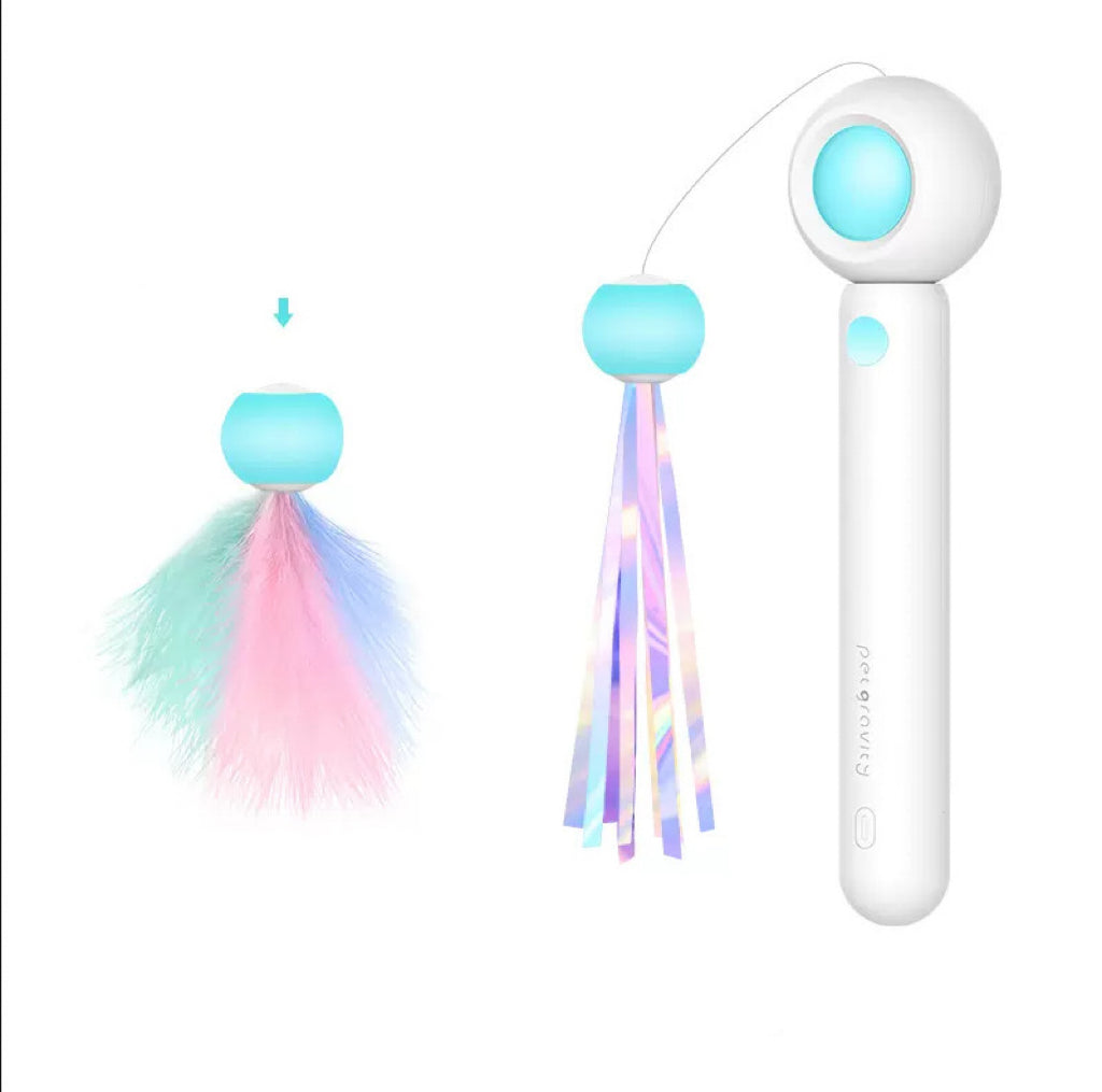 Retractable Cat Teaser Wand with 2 Attachments