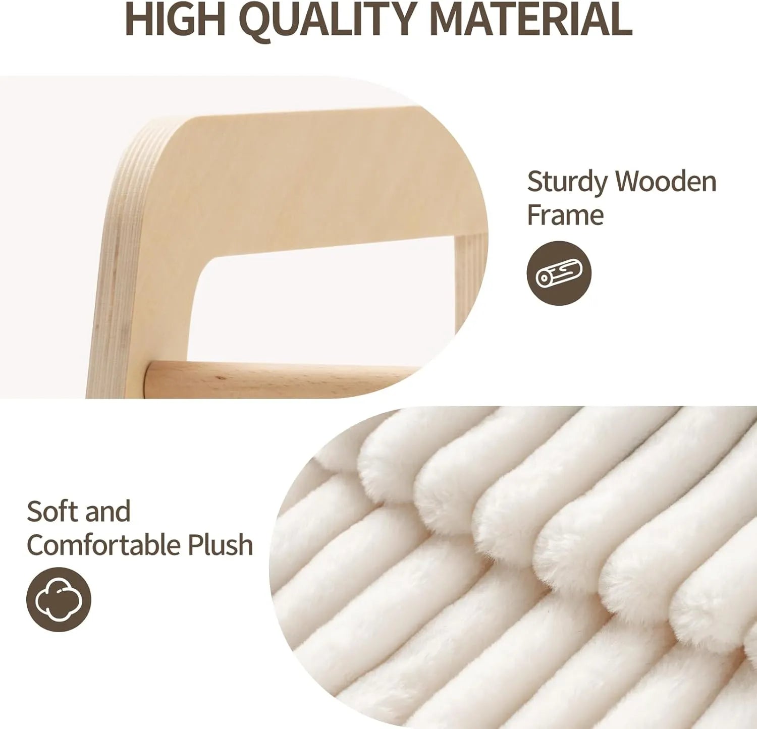 White Plush Cat Hammock with Wooden Frame