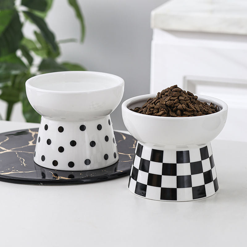 Black & White Raised Ceramic Cat Bowl – Single or 2-Piece Set