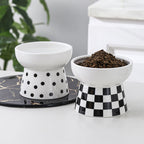 Black & White Raised Ceramic Cat Bowl – Single or 2-Piece Set
