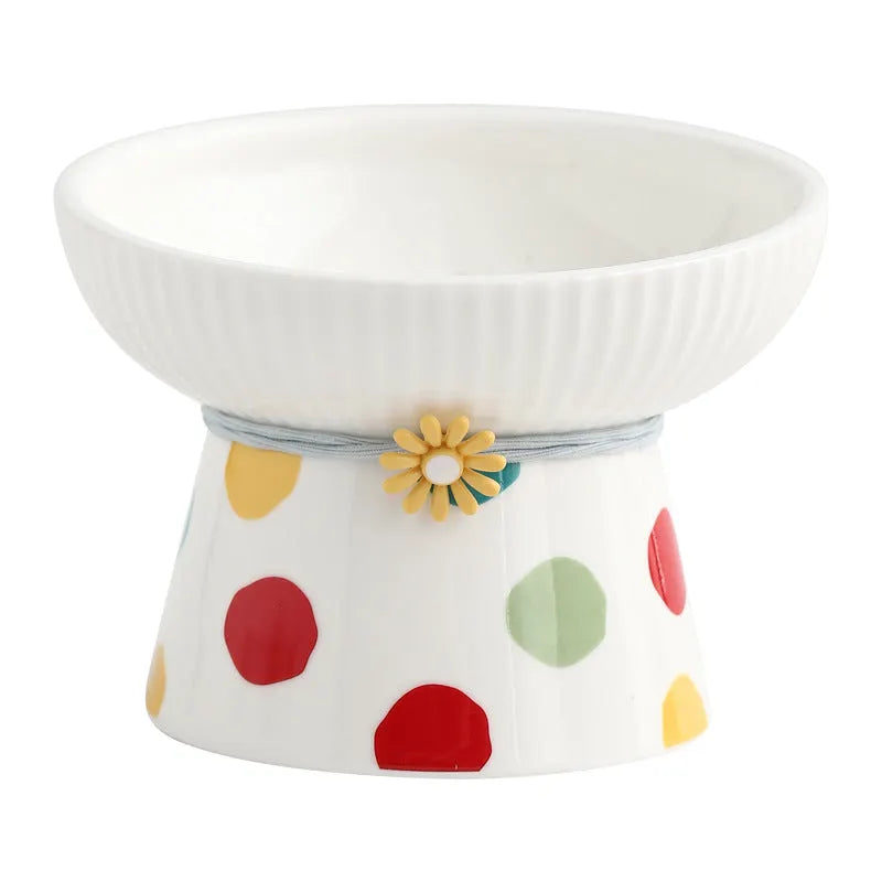 Colorful Polka Dot Raised Ceramic Cat Bowls – 6 Models