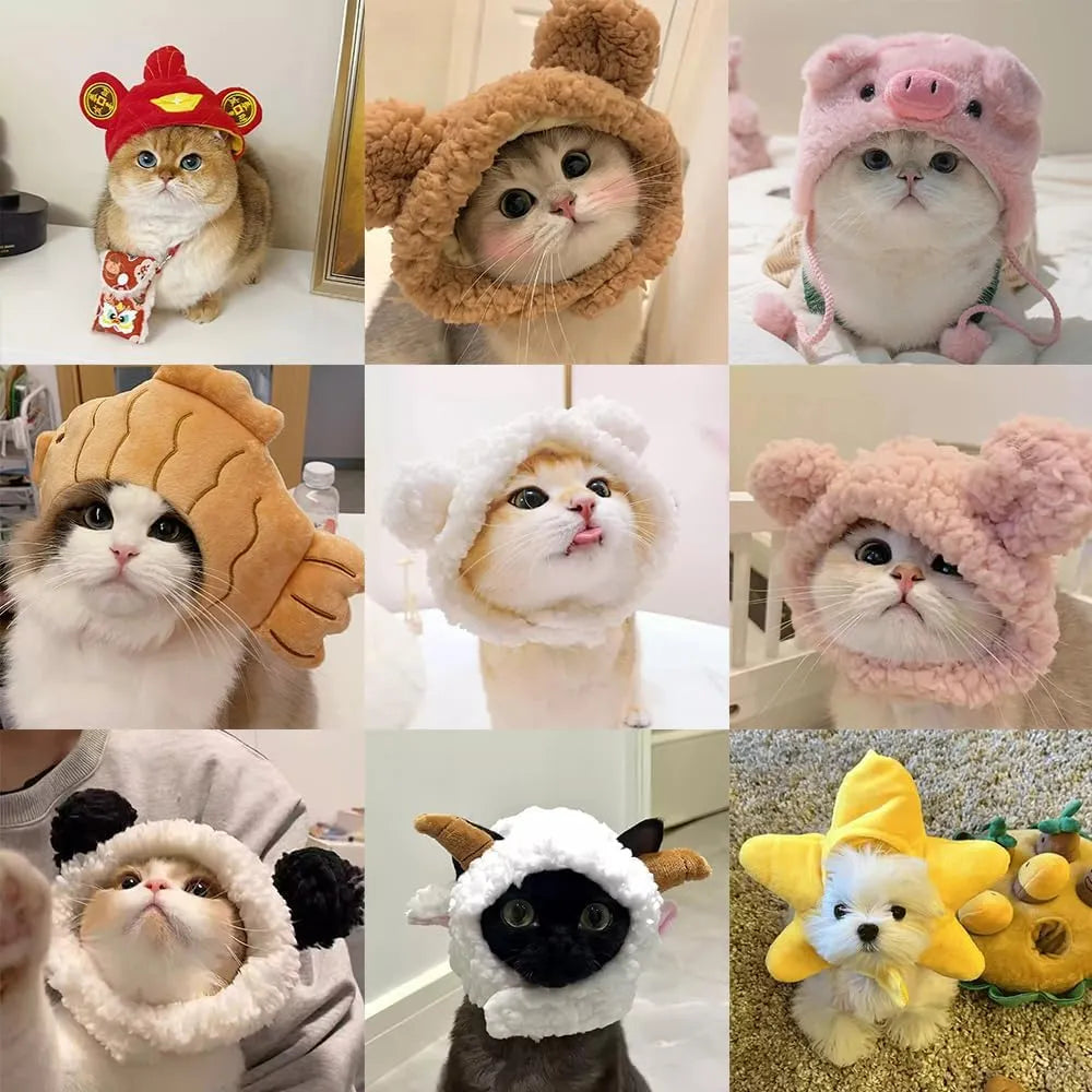 Plush Character Pet Hat – 13 Styles, Single or 3-Piece Set