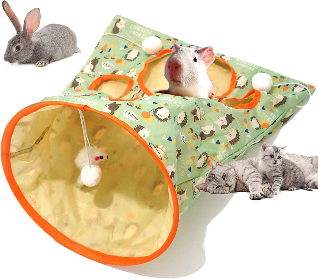Foldable Cat Play Tunnel with Peek Holes & Hanging Toys