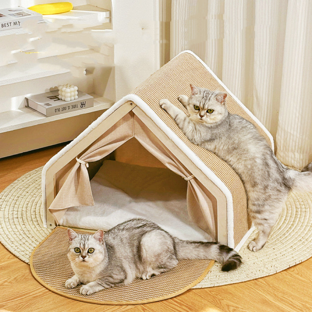 Modular Wooden Cat Scratcher House & Pads – L or XL
