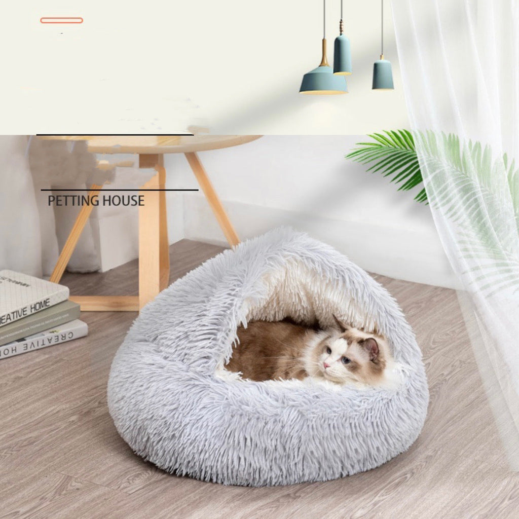Hooded Round Calming Cave Bed for Cats & Dogs