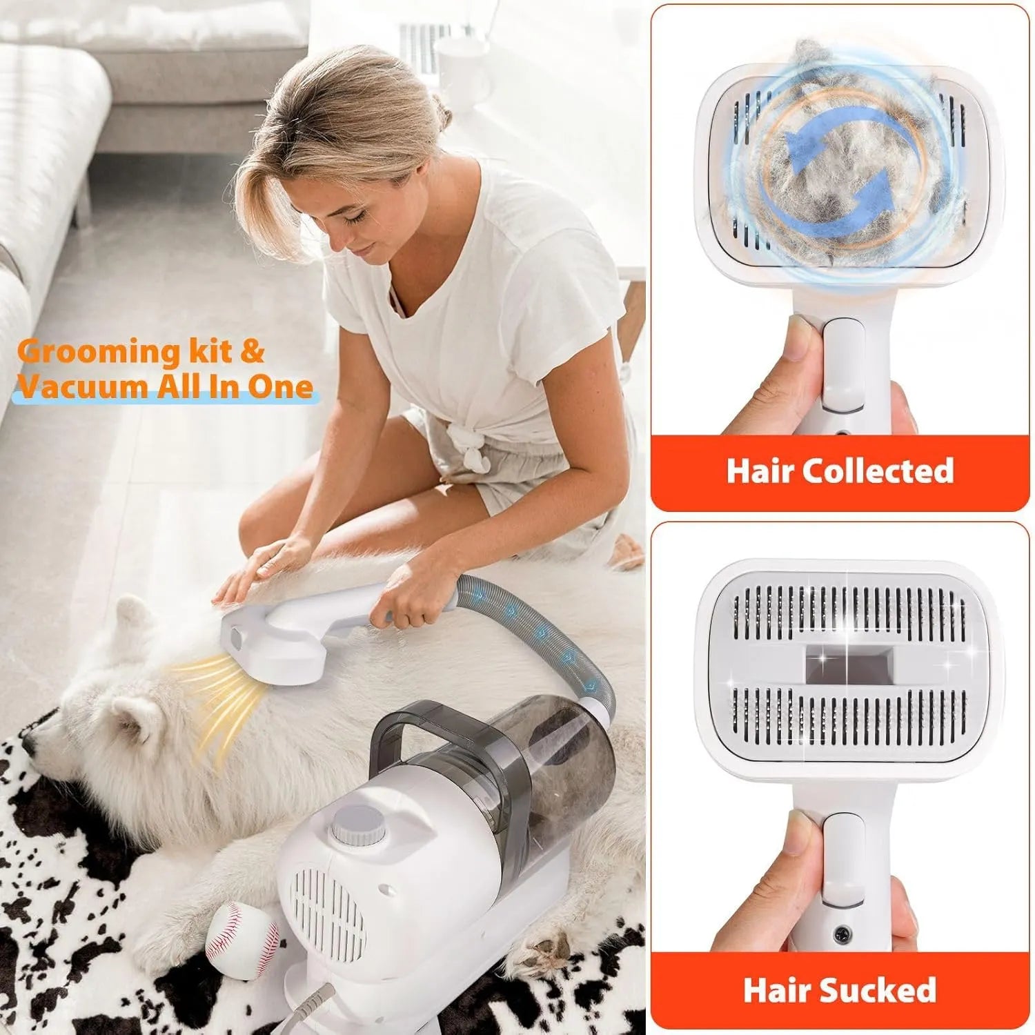 2 L Pet Grooming Vacuum Kit with Clippers and Brushes