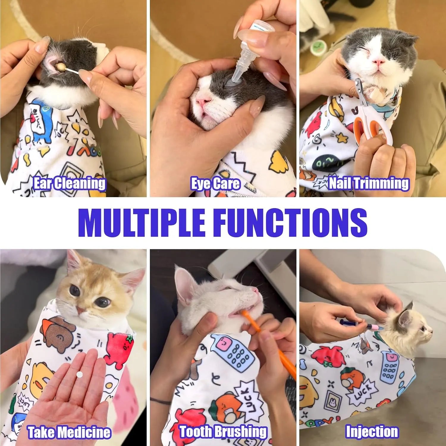 Cat Grooming Wrap for Nail Trimming – M & L, 10 Styles