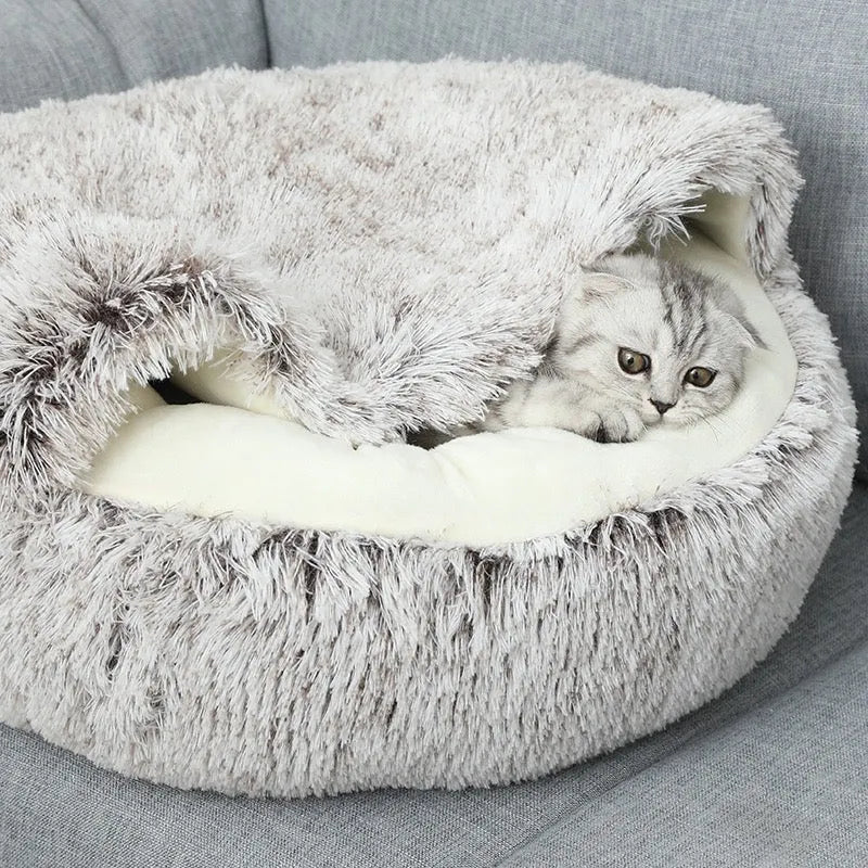 Hooded Round Calming Cave Bed for Cats & Dogs