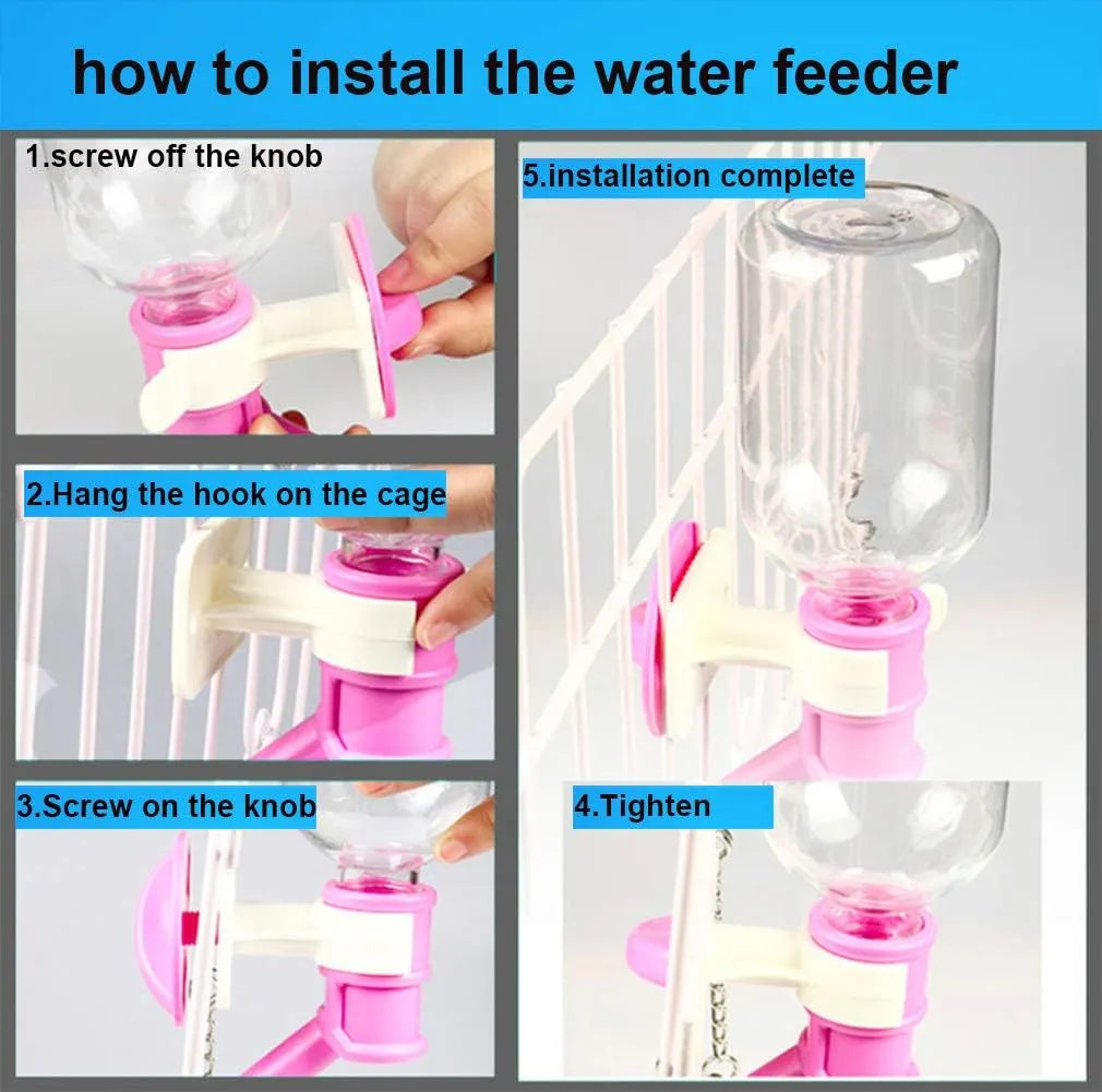 Cage-Mounted No-Drip Pet Water Bottle – 250 or 500 ml