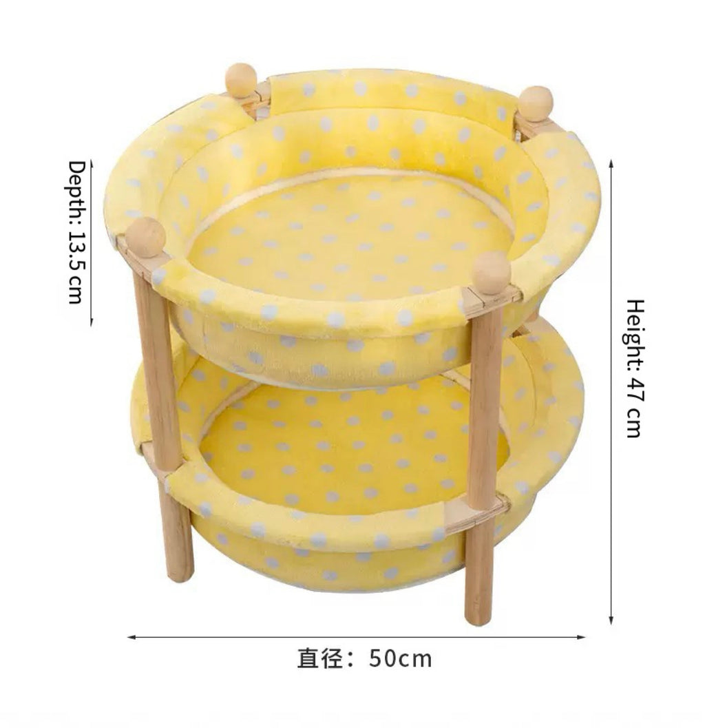 2-Layer Pine Wood Cat Hammock Bed with Washable Covers