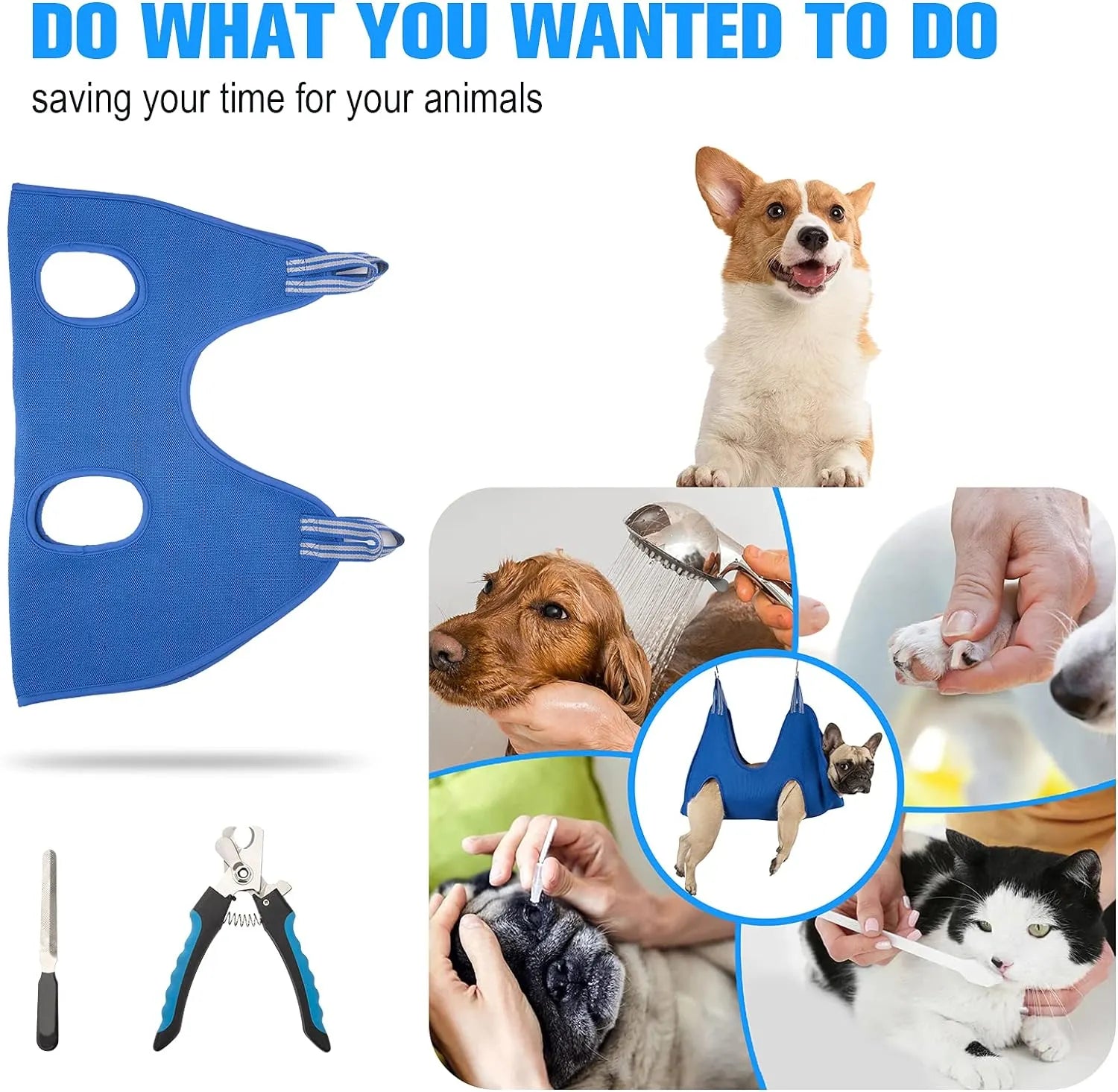 Pet Grooming Hammock for Dogs and Cats – 6 Colors, 4 Sizes