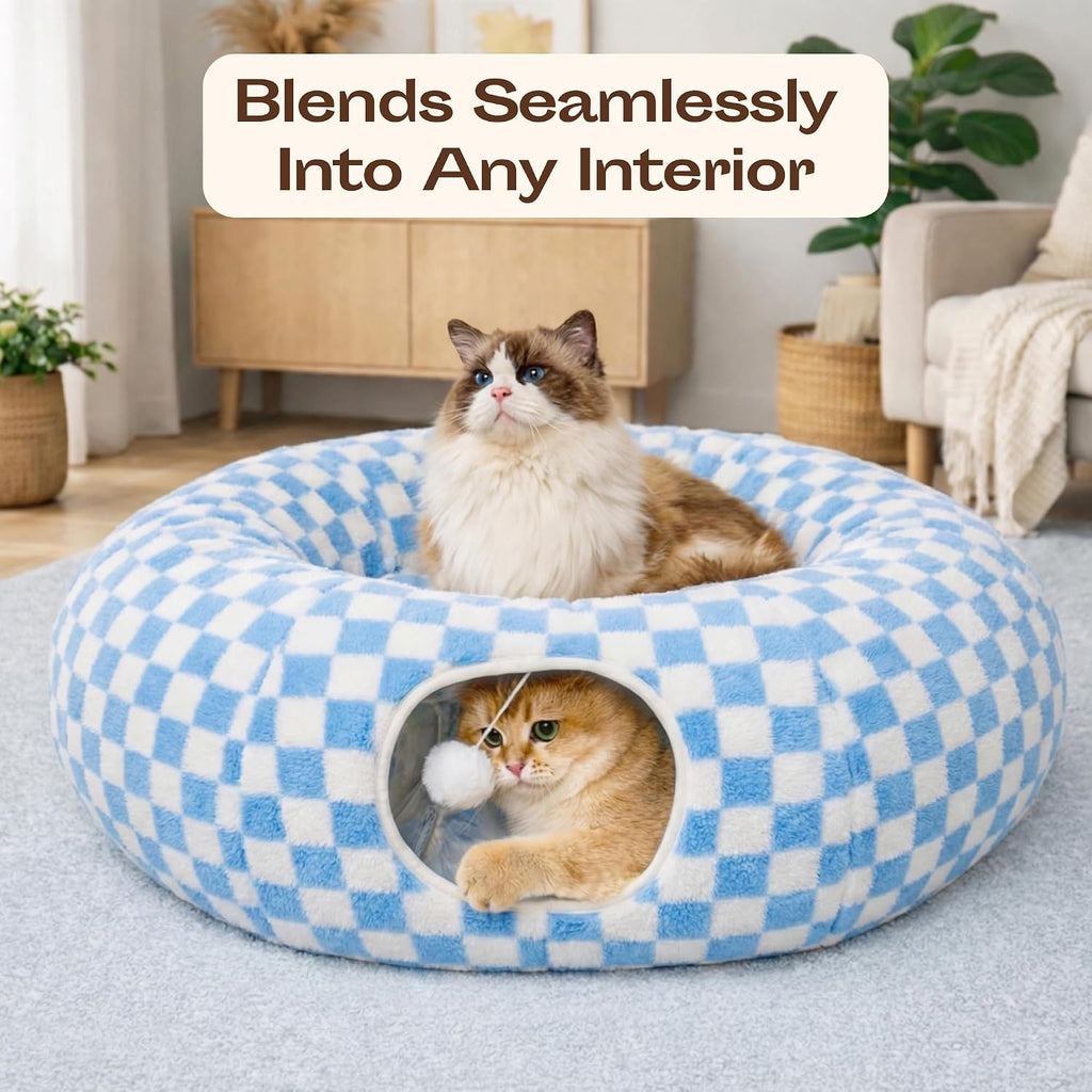 Plush Donut Cat Tunnel Bed – 4 Colors