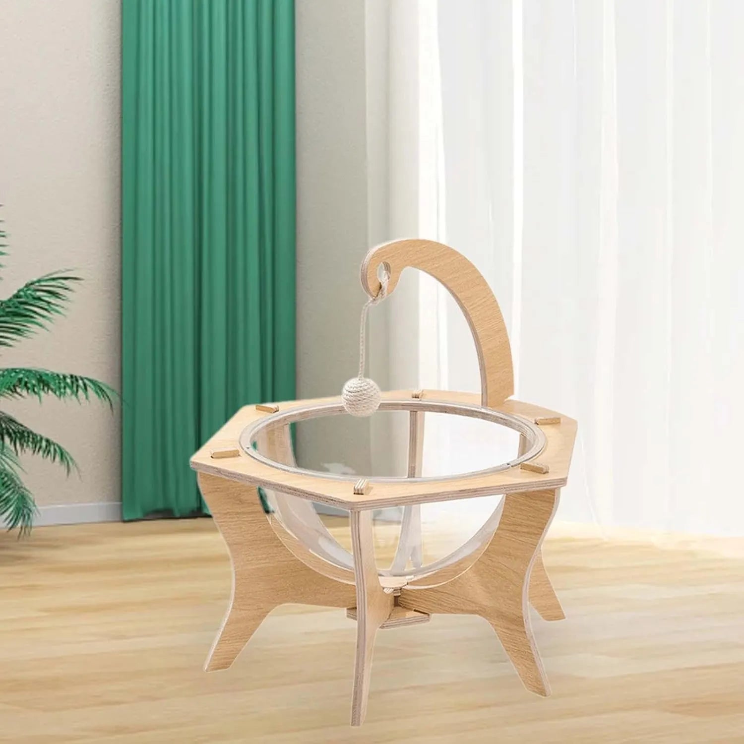 Wooden Space Capsule Cat Bed with Clear Bubble