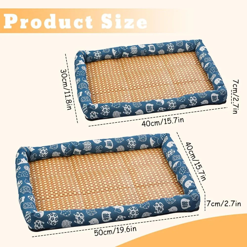Rattan-Weave Pet Cooling Mat with Bolster – 5 Styles, 5 Sizes