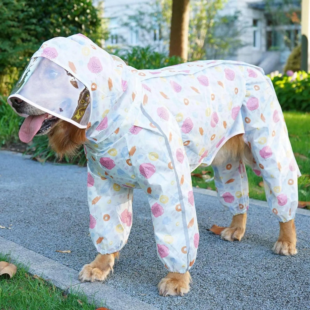 Full-Coverage Large Dog Raincoat with Clear-Brim Hood