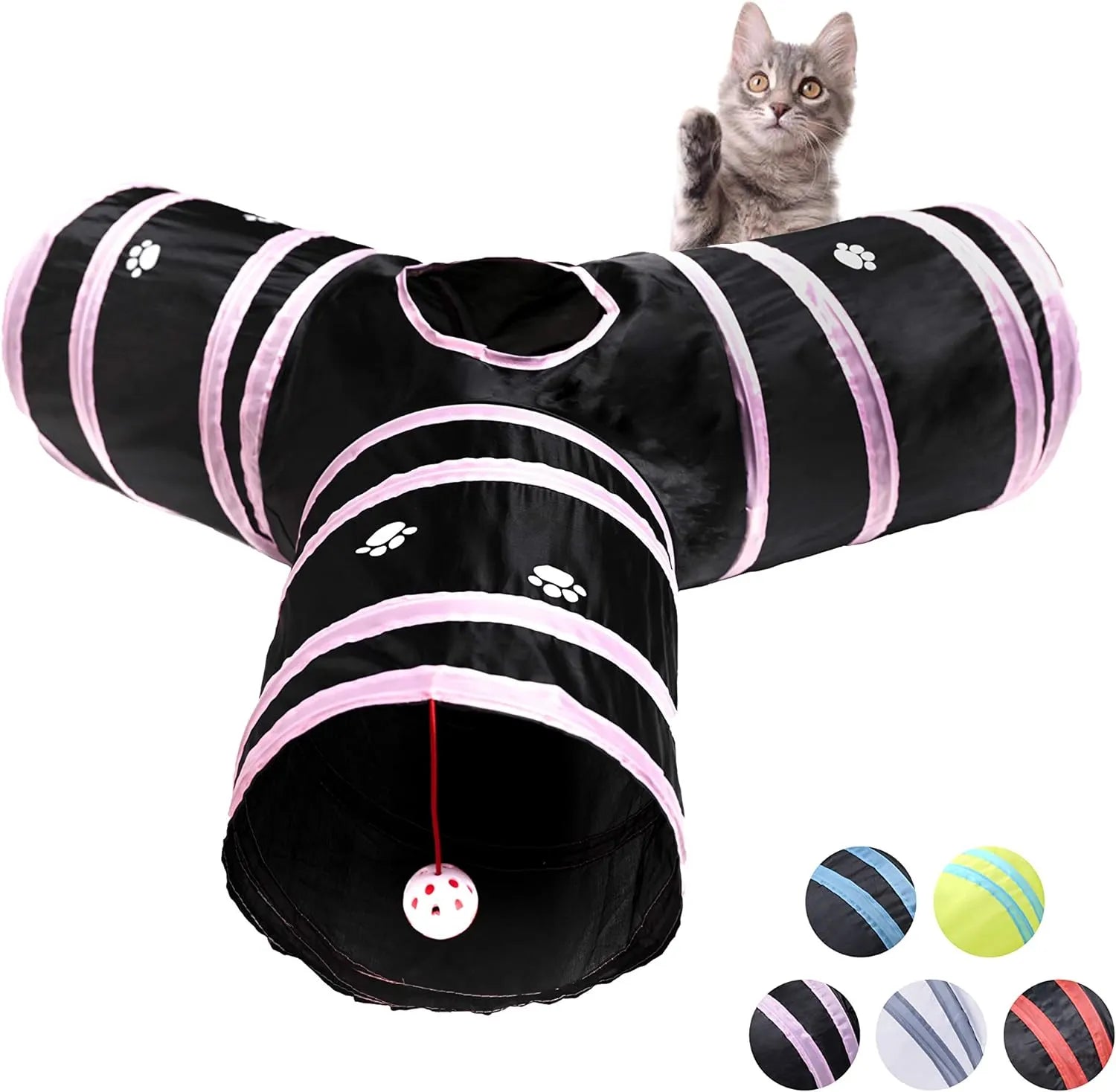 3-Way Collapsible Cat Tunnel with Play Ball – 7 Styles