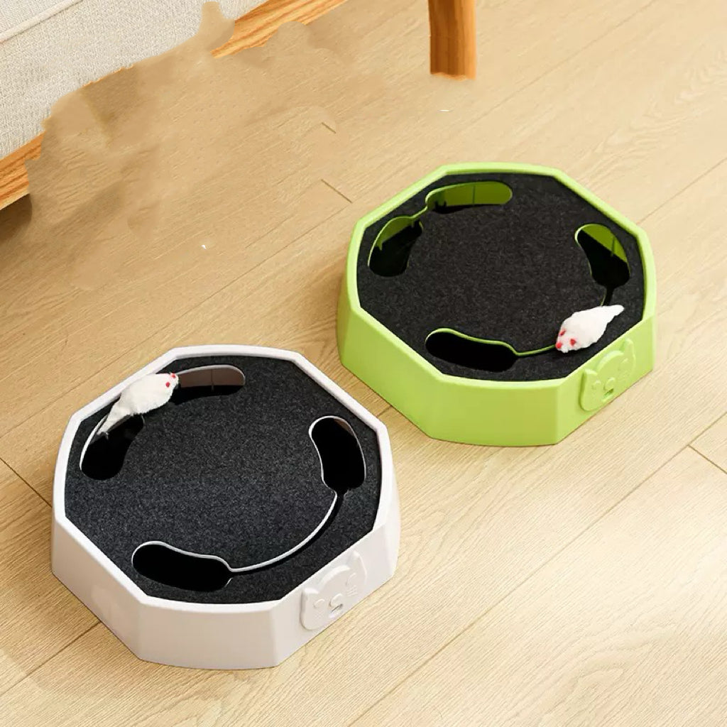 Interactive Rotating Mouse Track Cat Toy with Felt Scratcher