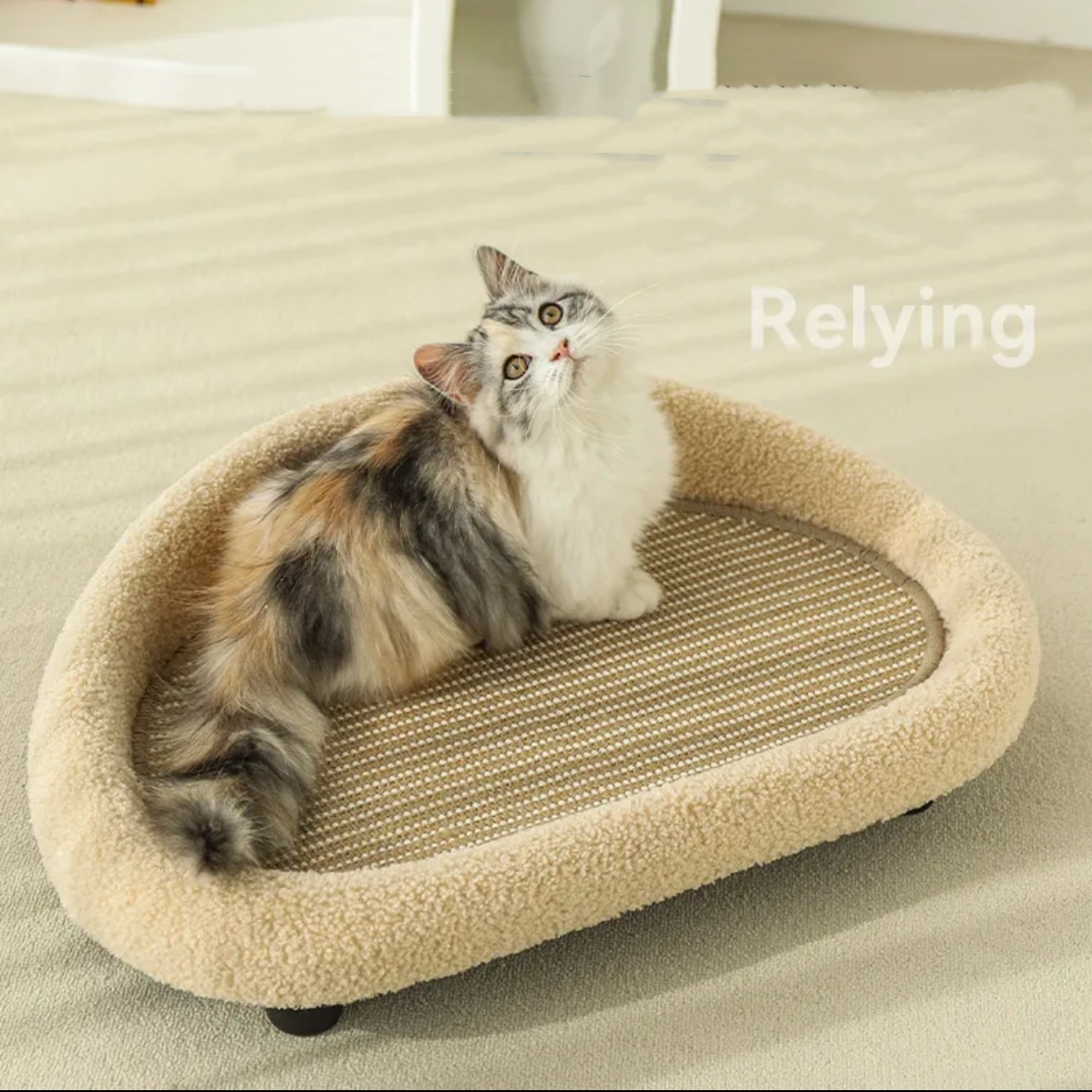 Linen Cat Scratcher Couch with Non-Slip Base