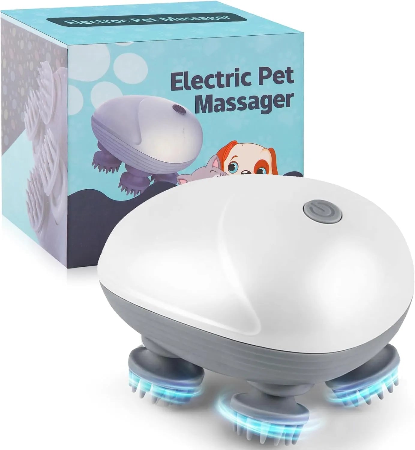 Rechargeable 4-Head Pet Massager – 4 Colors