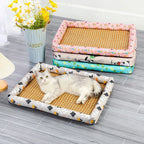 Rattan-Weave Pet Cooling Mat with Bolster – 5 Styles, 5 Sizes
