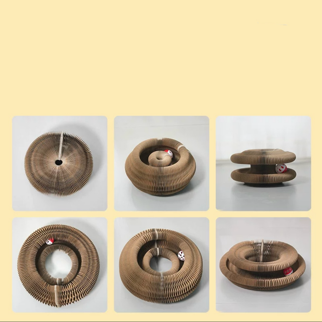 Expandable Cardboard Cat Scratcher with Ball Track