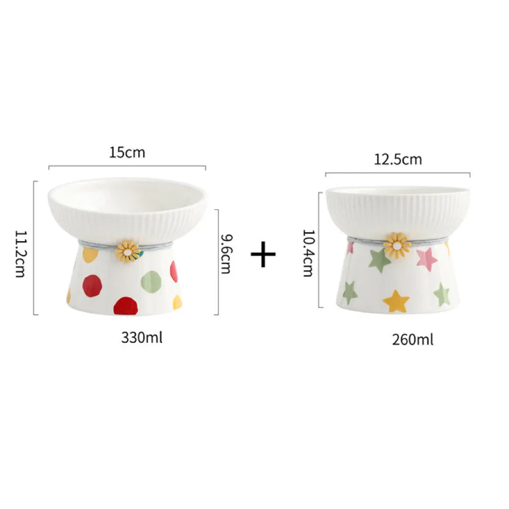 Colorful Polka Dot Raised Ceramic Cat Bowls – 6 Models