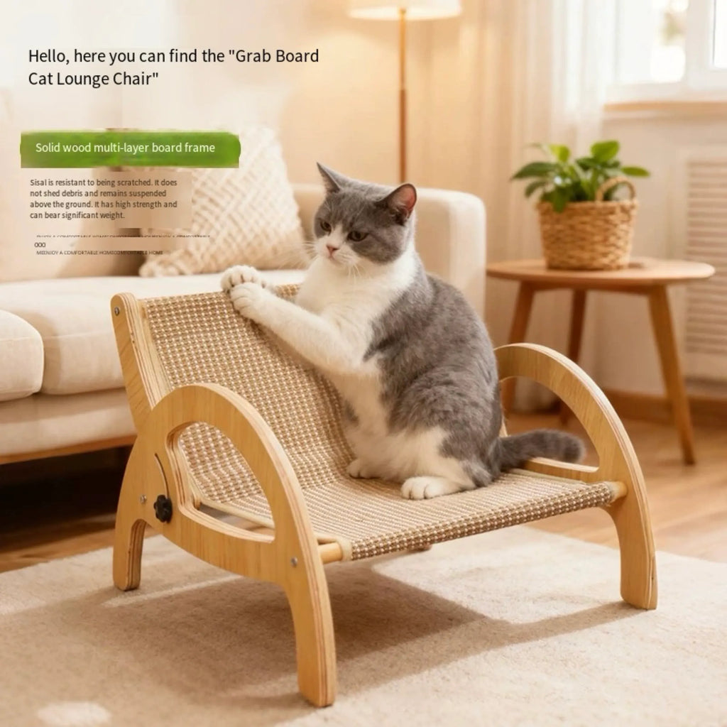 Adjustable Wooden Cat Scratcher Lounge with Sisal Mat