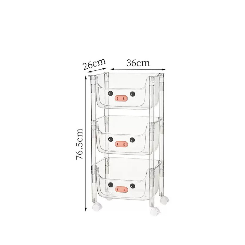 Plastic Storage Rack. Kids Toy Storage Organiser. Multi-layer Storage Rack. Plastic Trolley. Transparent. Movable Baby Bookcase