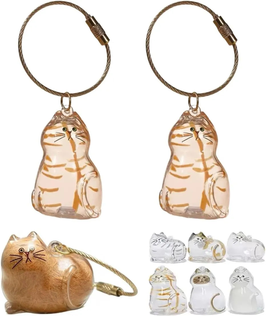 Fillable Cat-Shaped Keepsake Keychains – 2 Pieces, 6 Styles