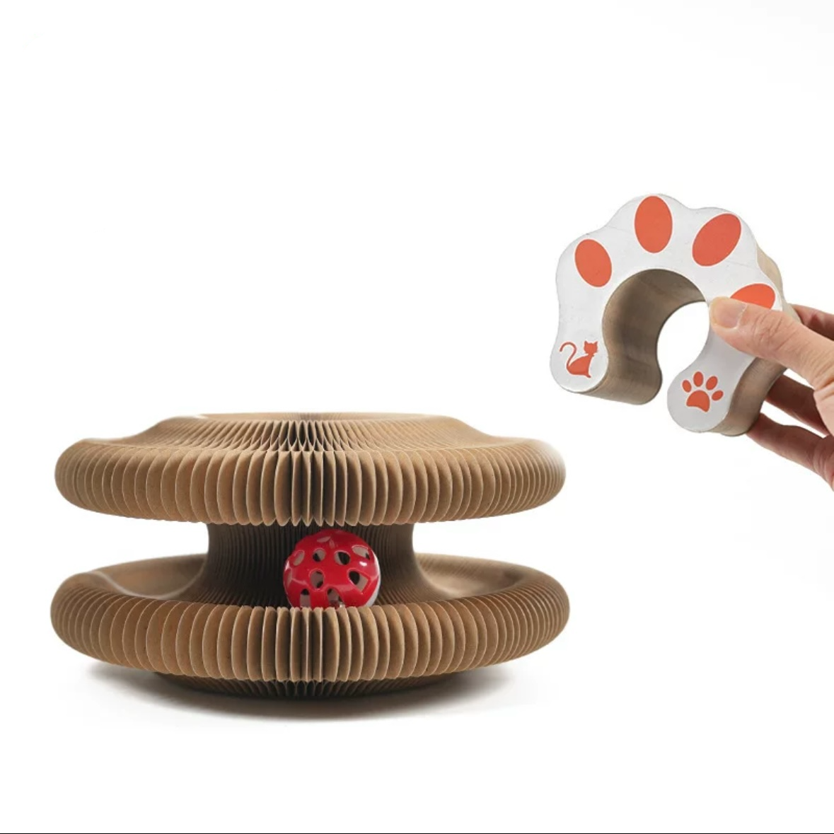 Expandable Cardboard Cat Scratcher with Ball Track