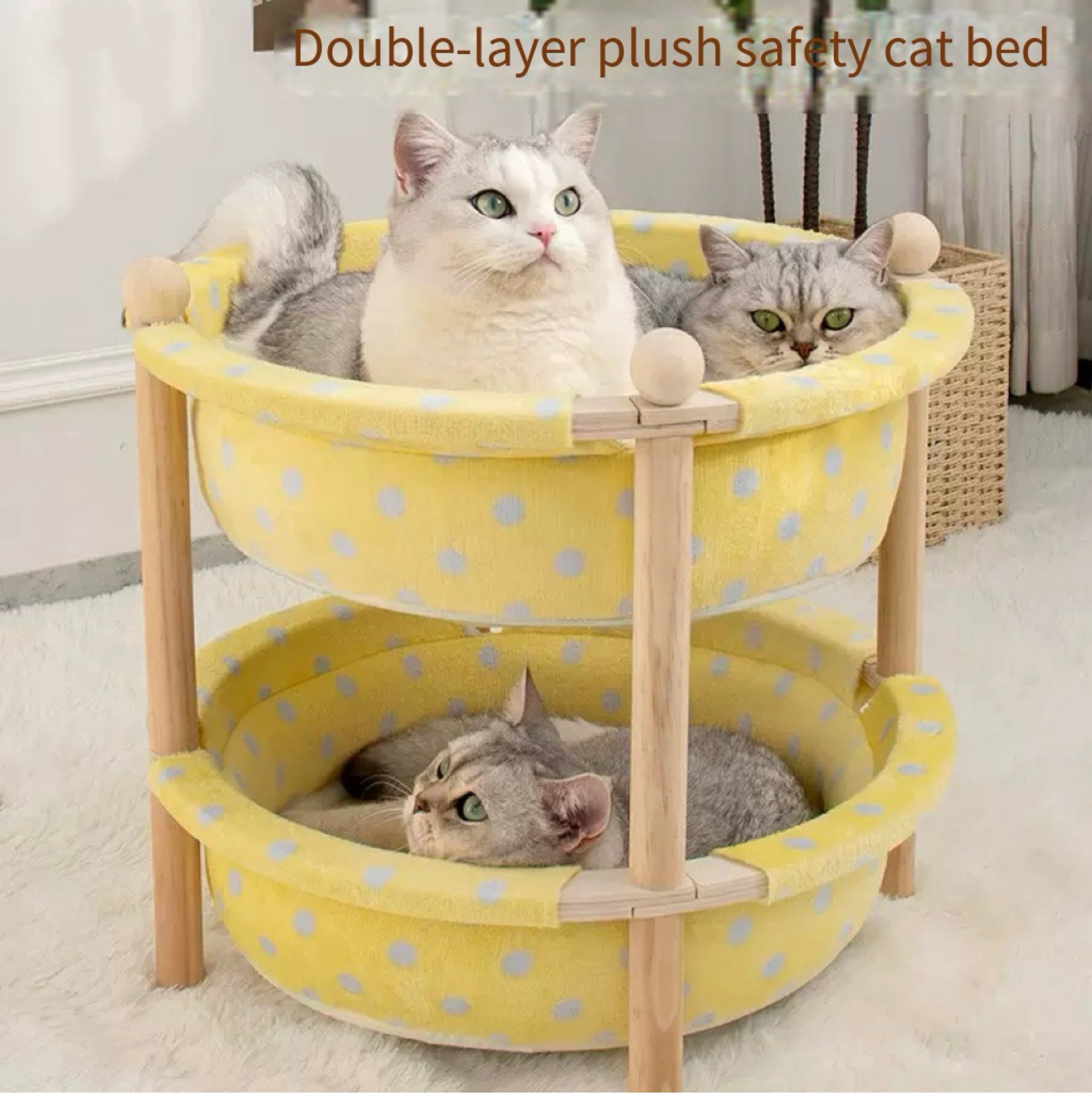 2-Layer Pine Wood Cat Hammock Bed with Washable Covers