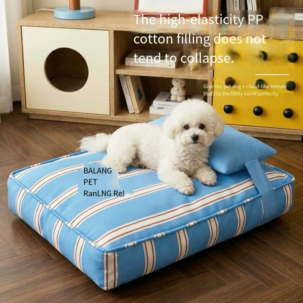 Striped Pet Mattress Bed with Pillow – S or M
