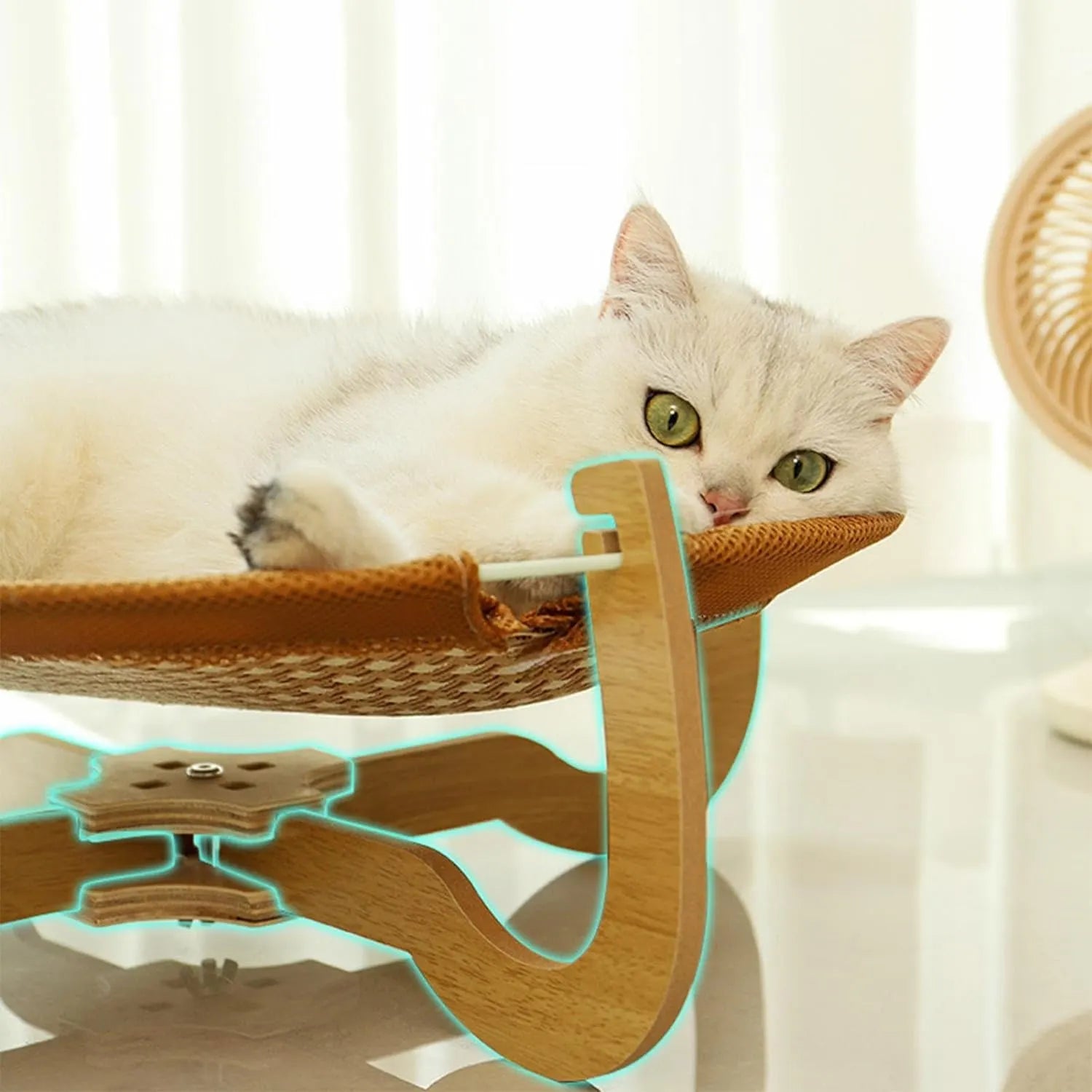Elevated Natural Rattan Cat Bed with Wooden Base