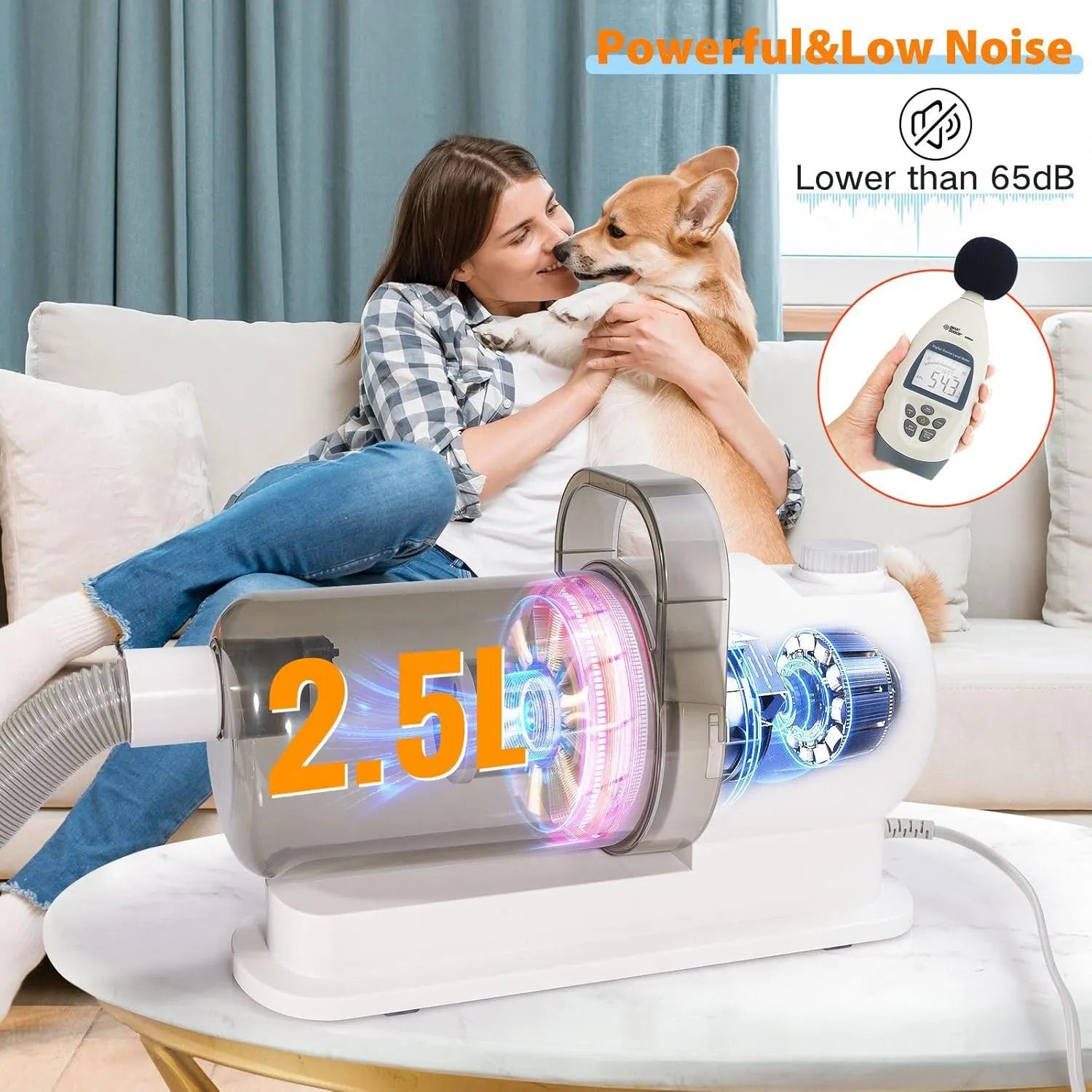 2 L Pet Grooming Vacuum Kit with Clippers and Brushes