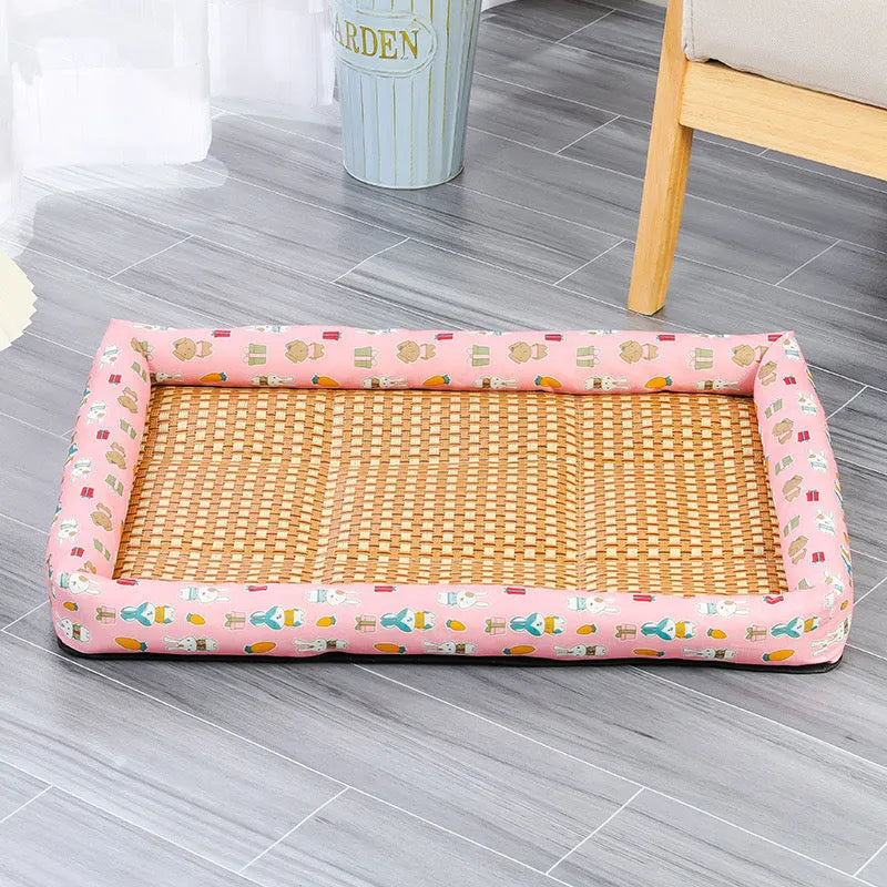 Rattan-Weave Pet Cooling Mat with Bolster – 5 Styles, 5 Sizes