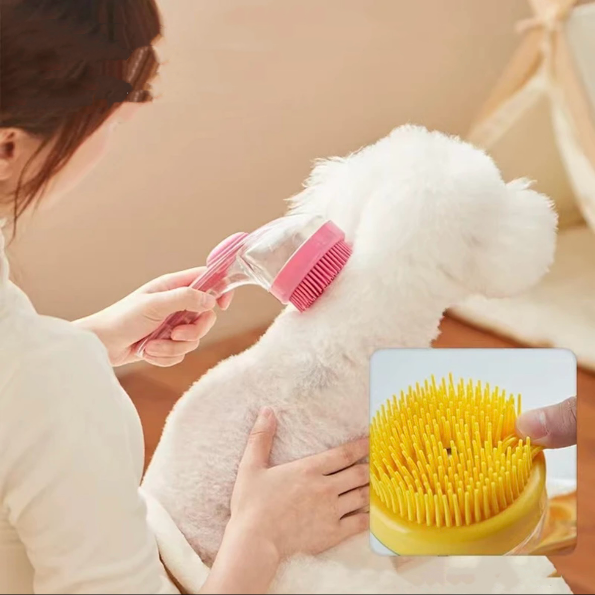 Long-Handle Pet Bath Brush with Shampoo Reservoir – 4 Colors