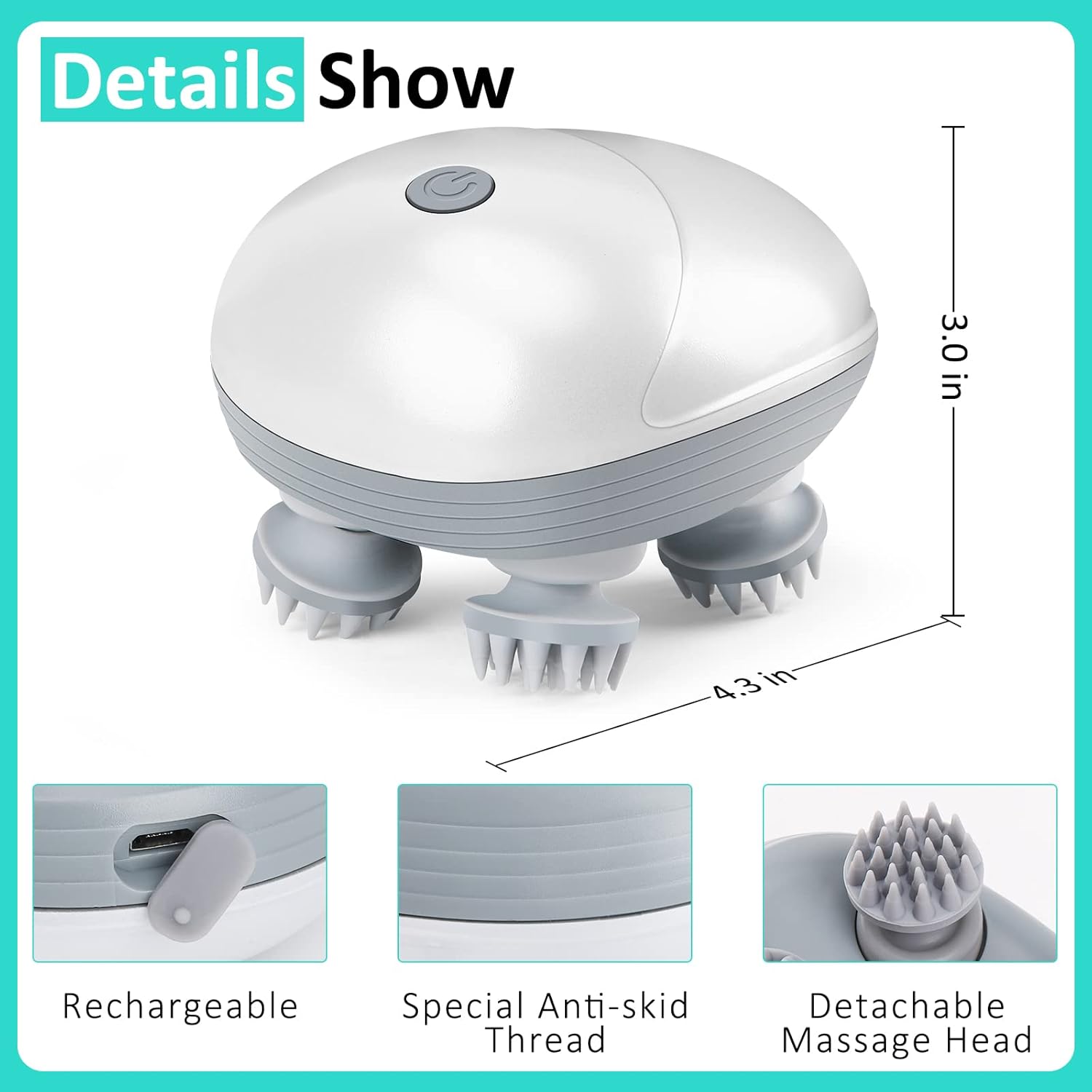 Rechargeable 4-Head Pet Massager – 4 Colors