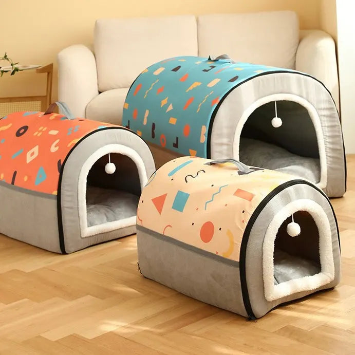 2-in-1 Foldable Pet Cave Bed – 3 Styles, 5 Sizes