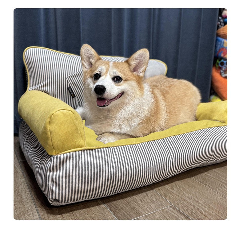 Striped Bolster Pet Sofa Bed – 2 Styles, 3 Sizes