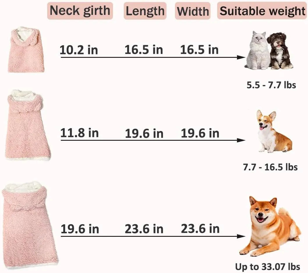 Sherpa Pet Cape Blanket with Hood – 5 Colors, 3 Sizes