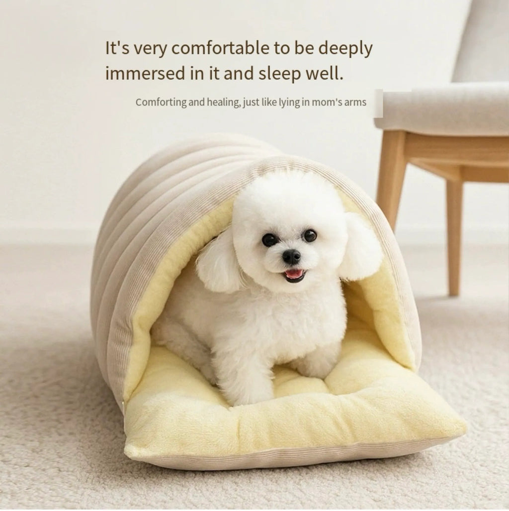 Corduroy Cat Cave Bed with Removable Cover – 3 Sizes