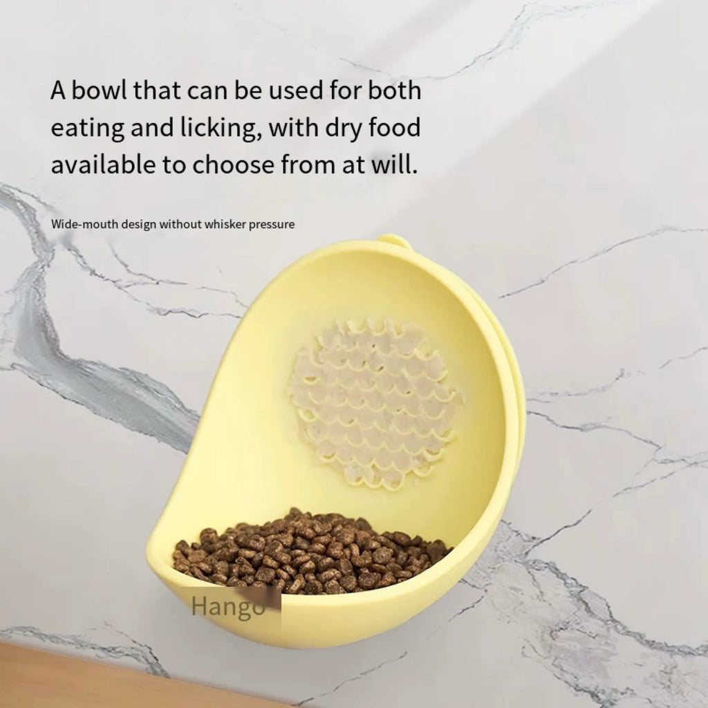 Wall-Mounted Cat Bowl with Textured Licking Panel