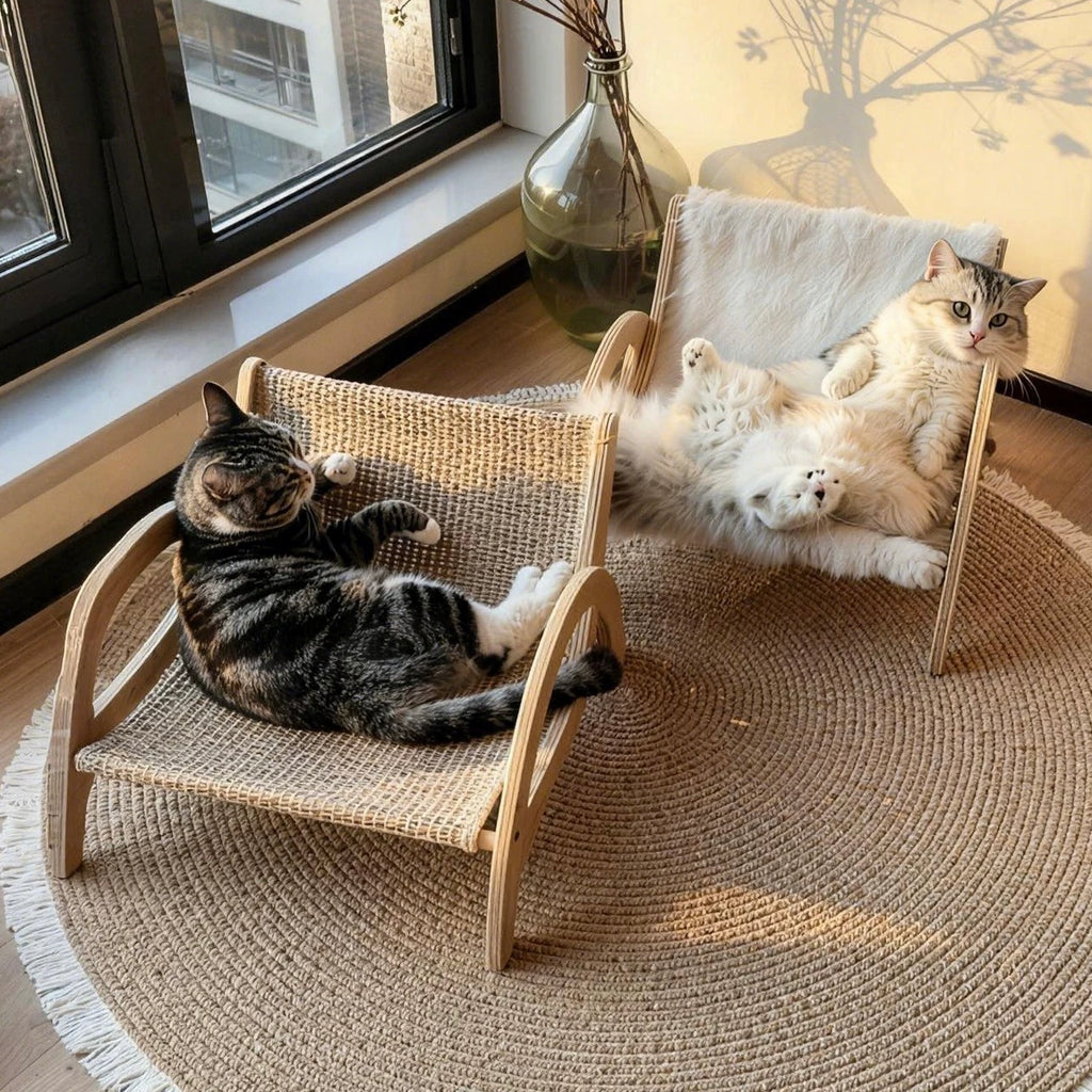 Adjustable Wooden Cat Scratcher Lounge with Sisal Mat