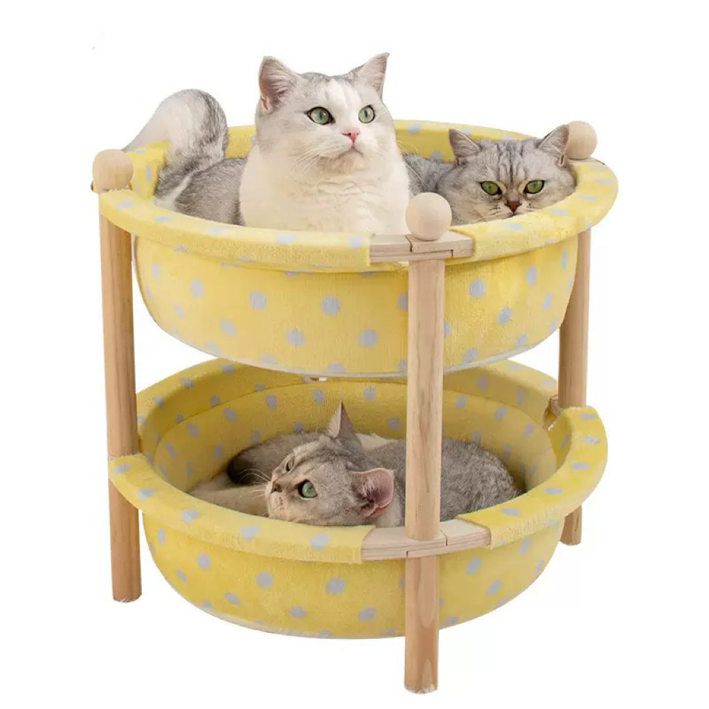 2-Layer Pine Wood Cat Hammock Bed with Washable Covers